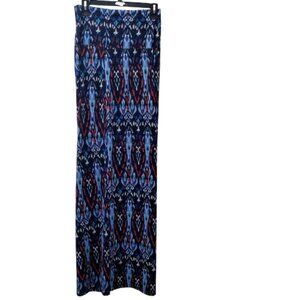 Pull-On Wide-Leg Pants (Size XL) Navy/Light Blue & Red